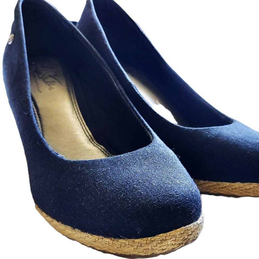 Navy Cork Wedge Espadrilles - Picture 2 of 5